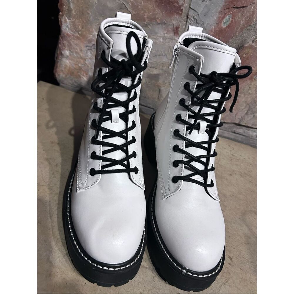 Madden Girl Combat Boots Carra Lug Sole Lace Up & Zip Round Toe Block Heel Sz 9M - Picture 8 of 12